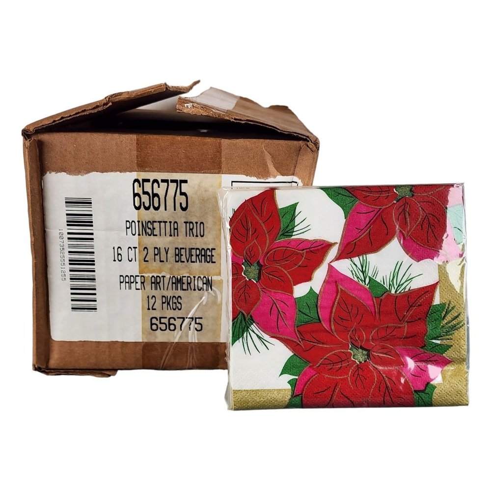 Creative Expressions Christmas Poinsettia Trio Beverage Napkins Case Pack of 12